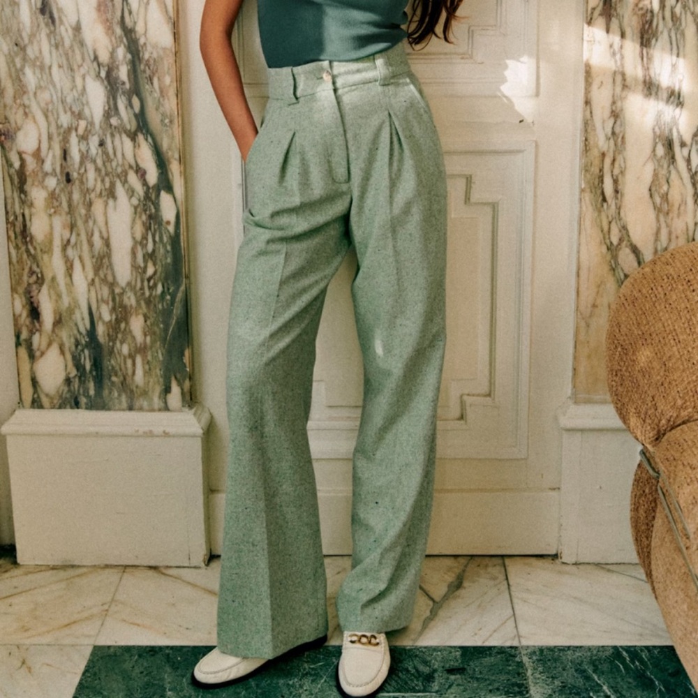 Sezane Theophile Trousers in Sea Green